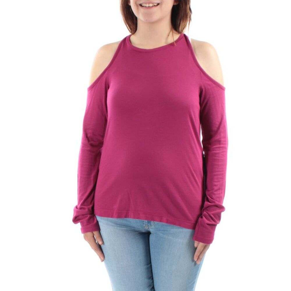 CHELSEA SKY Womens Cut Out Shoulder Long Sleeve Jewel Neck Top - Picture 2 of 3